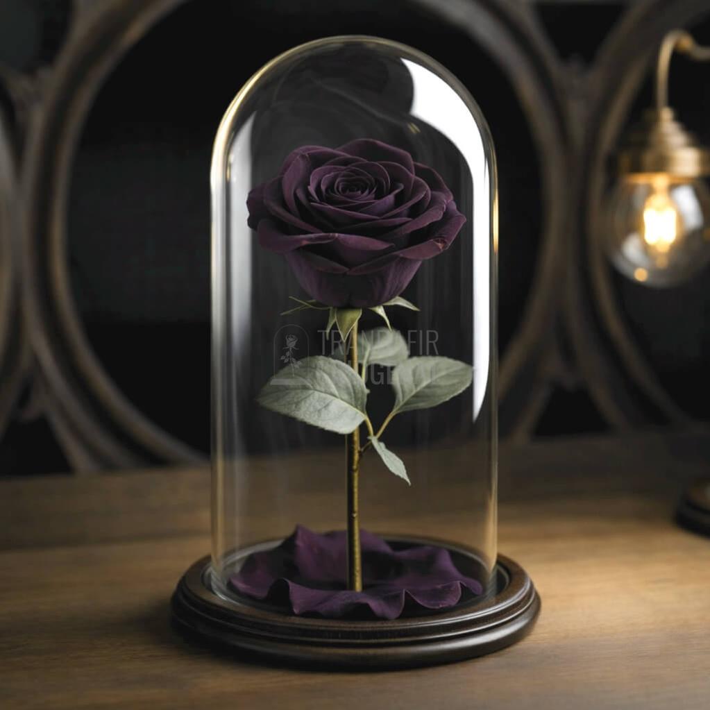 Trandafir Criogenat Aubergine În Cupolă De Sticlă Cu Mesaj Personalizat Cadou Pentru Femei