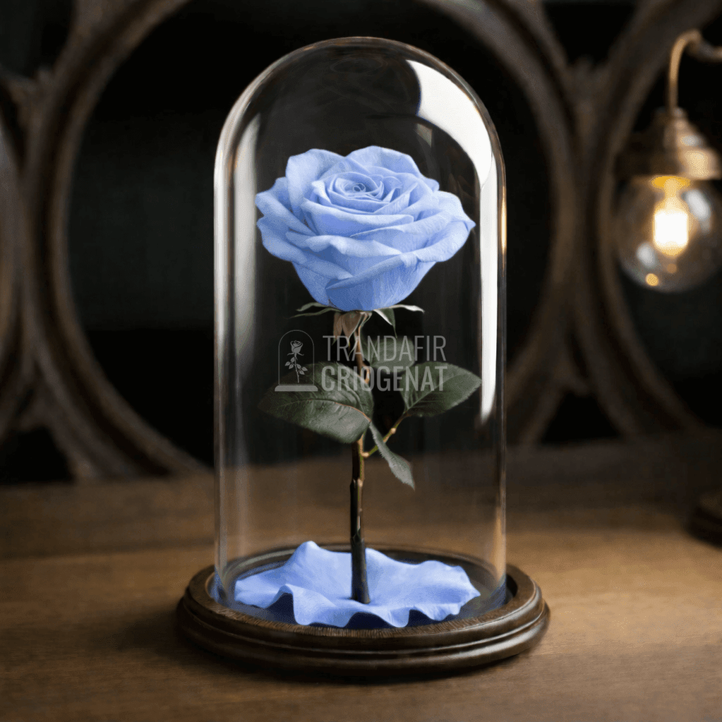 Trandafir Criogenat Bleu In Cupolă De Sticlă Cu Mesaj Personalizat Cadou Elegant Pentru Femei