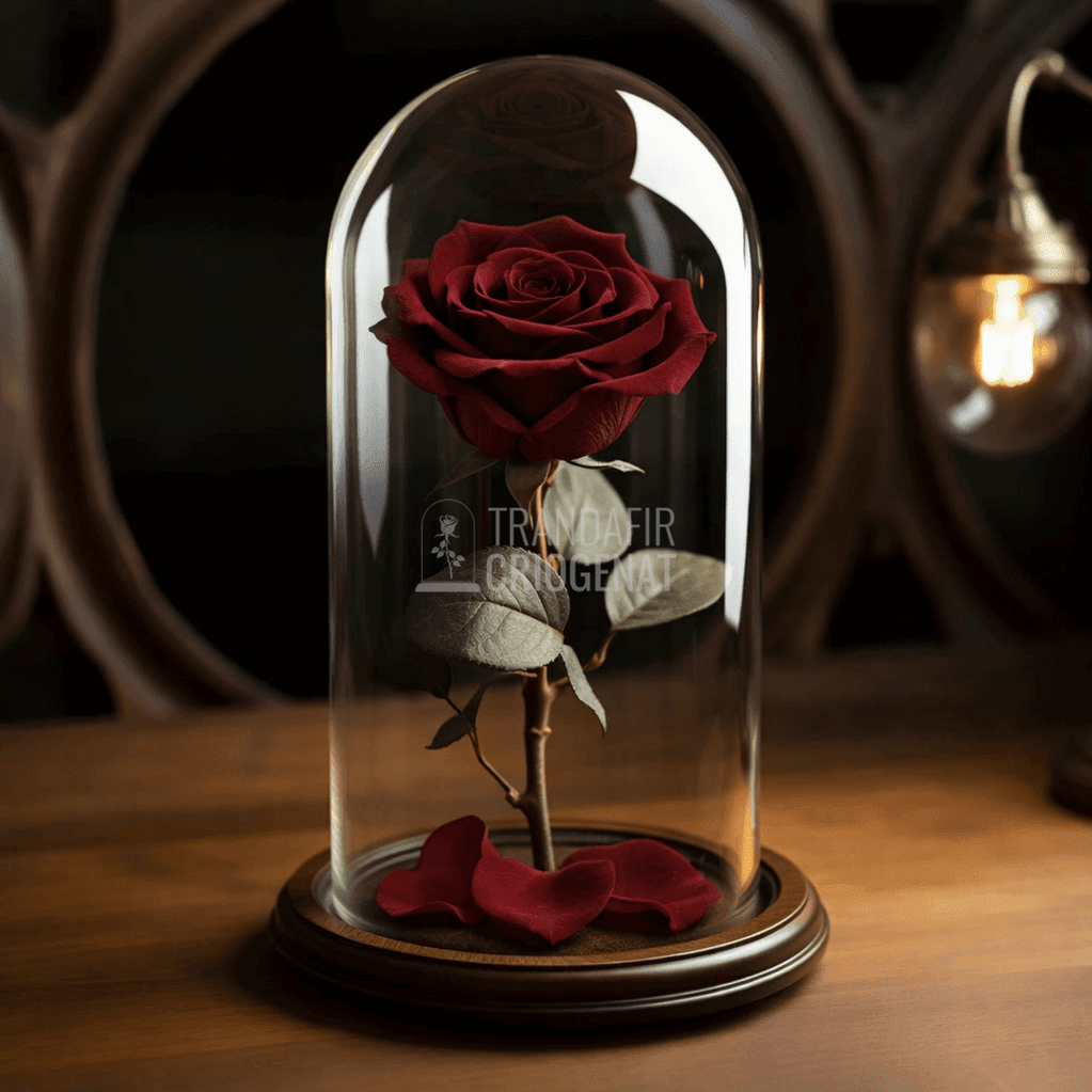 Trandafir Criogenat Burgundi In Cupola De Sticla Cu Mesaj Personalizat Cadouri Pentru Femei
