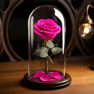 Trandafir Criogenat Ciclam În Cupolă De Sticlă Cu Mesaj Personalizat Ideal Cadou Pentru Femei