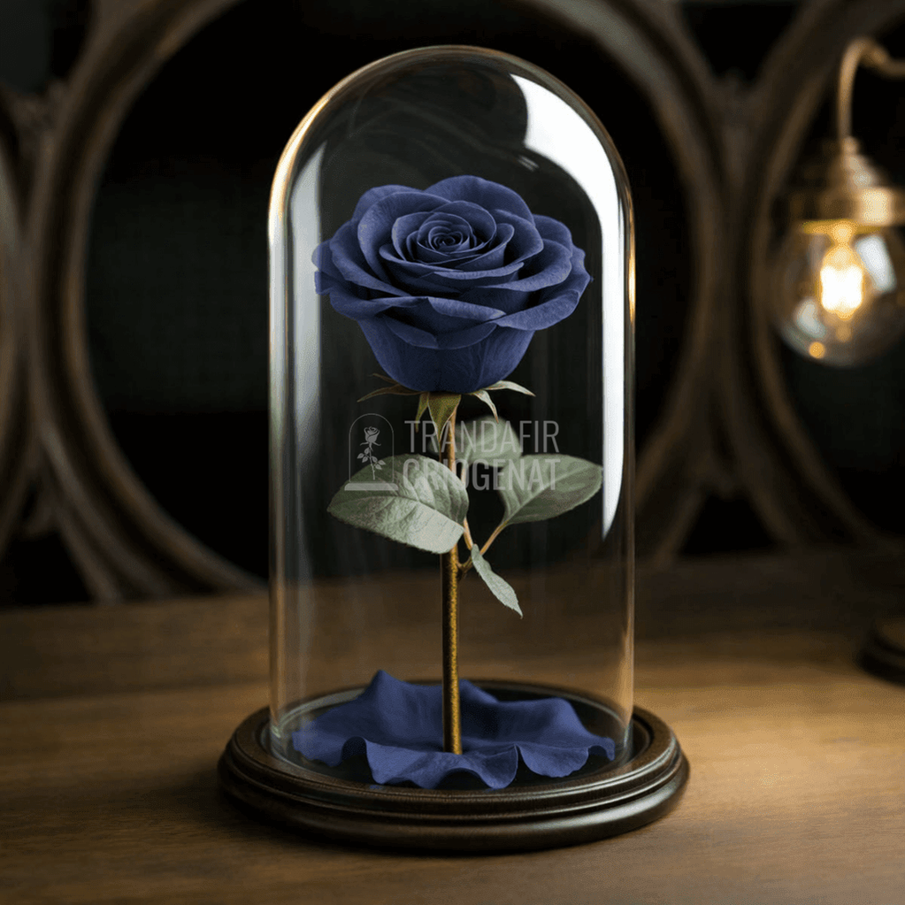 Trandafir Criogenat Gri Închis În Cupolă De Sticlă Cu Mesaj Scris Cadou Special Unic