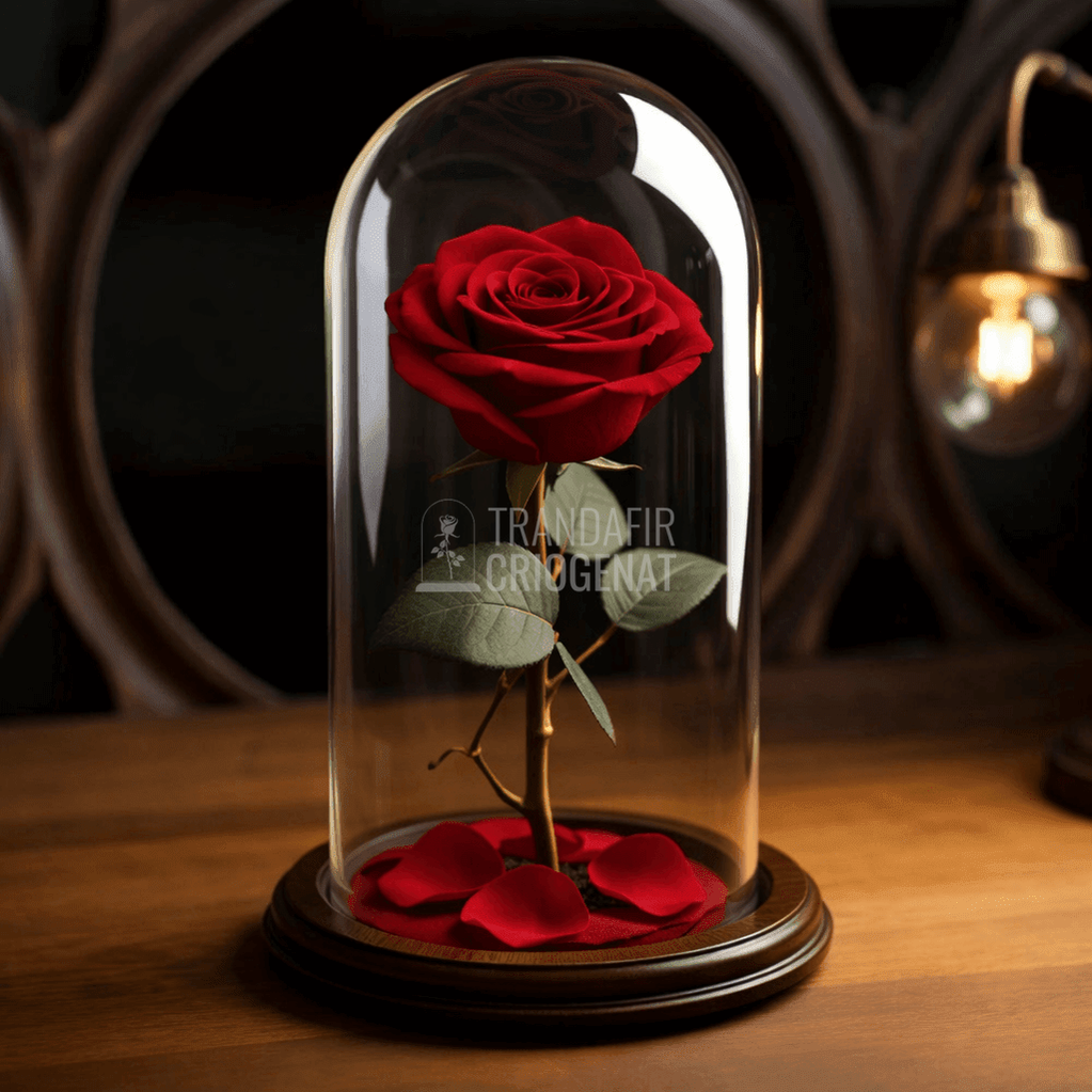 Trandafir Criogenat Roșu În Cupolă De Sticlă Cu Mesaj Personalizat Cadou Pentru Ea