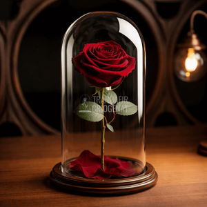 Trandafir Criogenat Roșu Închis În Cupolă De Sticlă Cu Mesaj Personalizat Cadou Pentru Femei Rezistă Până La 25 De Ani