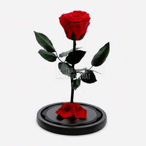 Trandafir Criogenat Roșu XL în Cupolă de Sticlă Cadou Personalizat cu Mesaj Rezistă 25 Ani