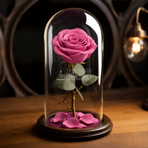 Trandafir Criogenat Roz Prăfuit în Cupolă de Sticlă cu Mesaj Personalizat pentru Cadou