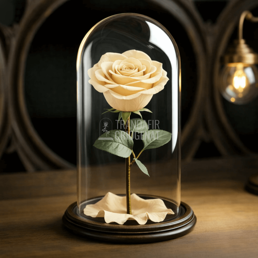 Trandafir Criogenat Șampanie în Cupolă de Sticlă cu Mesaj Personalizat Cadou pentru Iubită