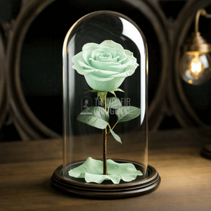 Trandafir Criogenat Verde Deschis In Cupola De Sticla Cu Mesaj Personalizat Cadou Elegant