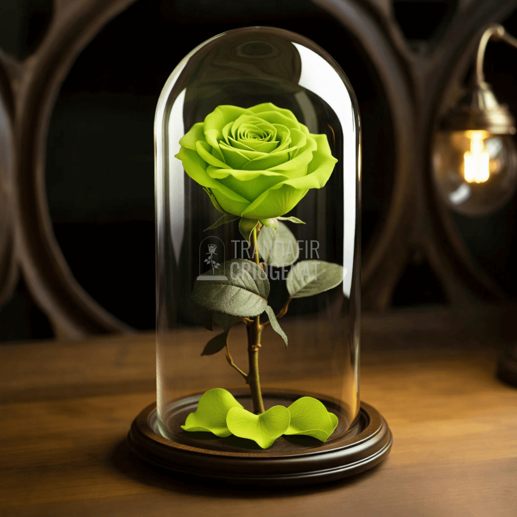 Trandafir Criogenat Verde Deschis In Cupola De Sticla Cu Mesaj Personalizat Cadouri Pentru Femei