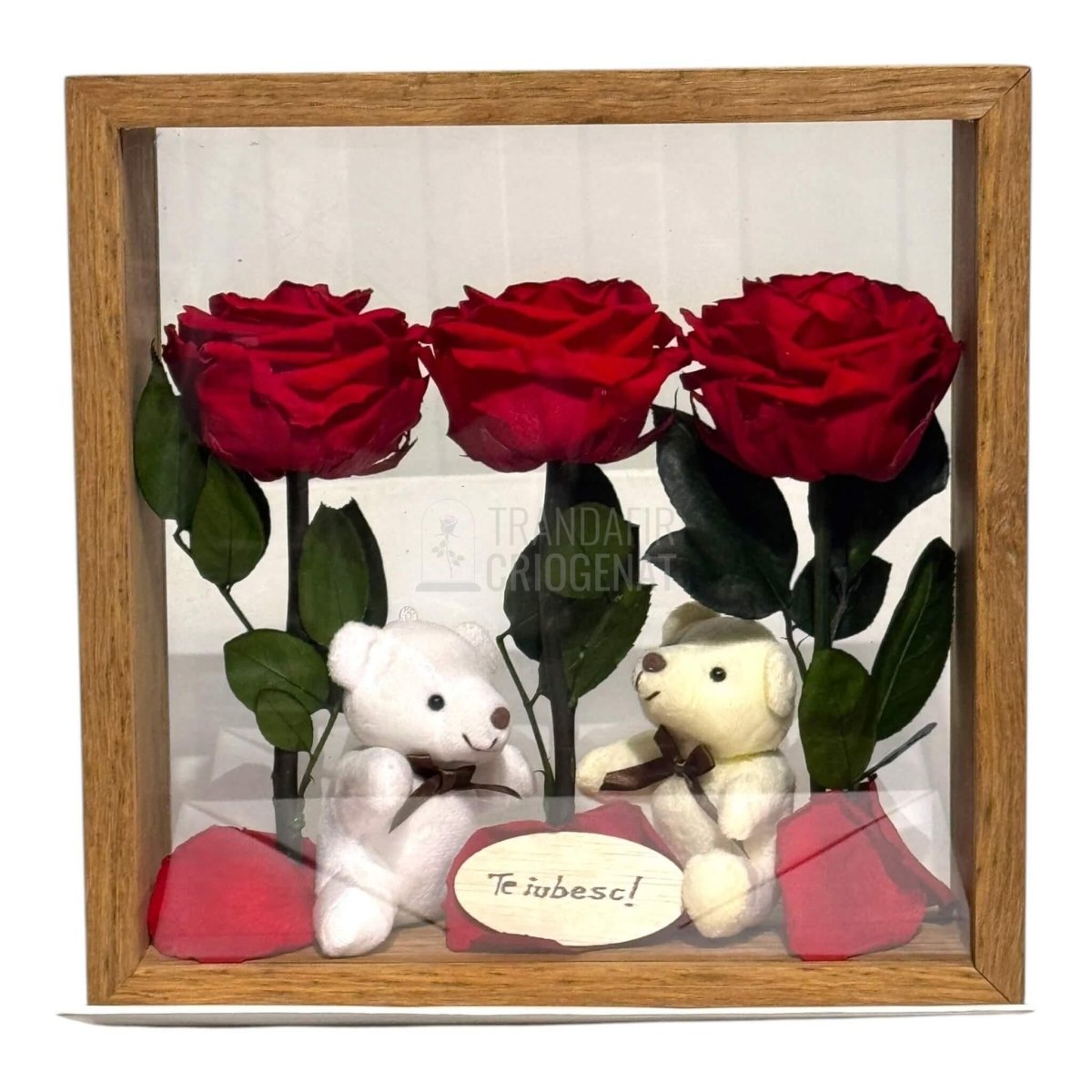 Aranjament De Masă Cu Trandafiri Criogenați Roșii Și Ursuleți De Plus O Declarație De Iubire Durabilă - Trandafir - Criogenat.ro