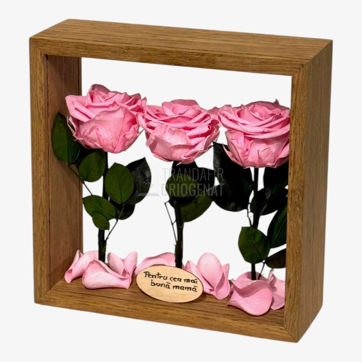 Aranjament de Masă cu Trandafiri Criogenați Roz Eleganță Naturală și Mesaj Personalizat - Trandafir - Criogenat.ro