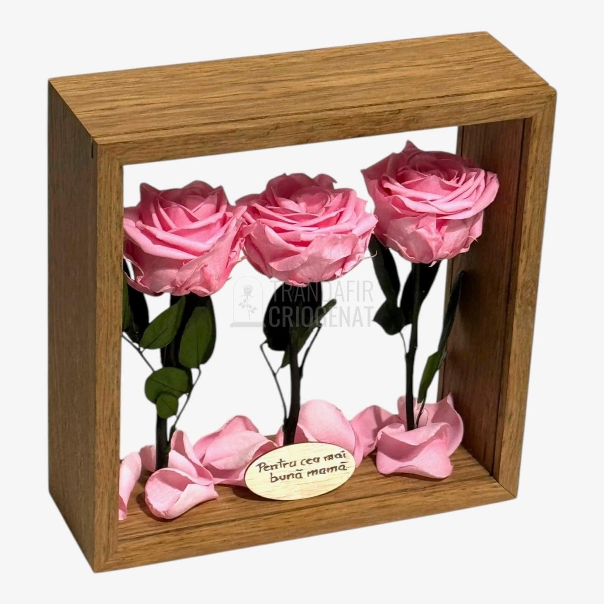 Aranjament de Masă cu Trandafiri Criogenați Roz Eleganță Naturală și Mesaj Personalizat - Trandafir - Criogenat.ro