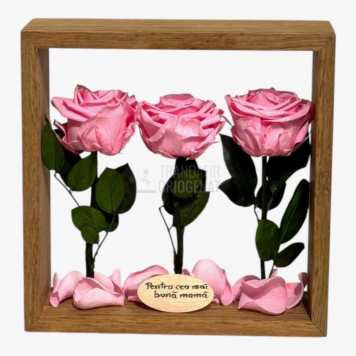 Aranjament de Masă cu Trandafiri Criogenați Roz Eleganță Naturală și Mesaj Personalizat - Trandafir - Criogenat.ro