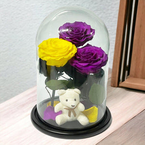 Aranjament Lux Cu 3 Trandafiri Criogenati In Cupola De Sticla Eleganta Superba - Trandafir - Criogenat.ro