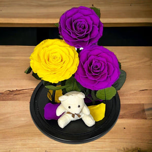 Aranjament Lux Cu 3 Trandafiri Criogenati In Cupola De Sticla Eleganta Superba - Trandafir - Criogenat.ro