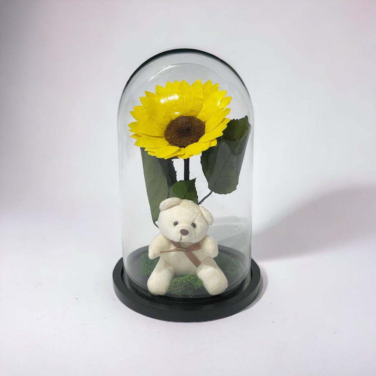 Cupolă Cu Floarea Soarelui Criogenată De 10 - 12 Cm Cu Ursuleț Mesaj Personalizat - Trandafir - Criogenat.ro