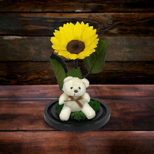 Cupolă Cu Floarea Soarelui Criogenată De 10 - 12 Cm Cu Ursuleț Mesaj Personalizat - Trandafir - Criogenat.ro