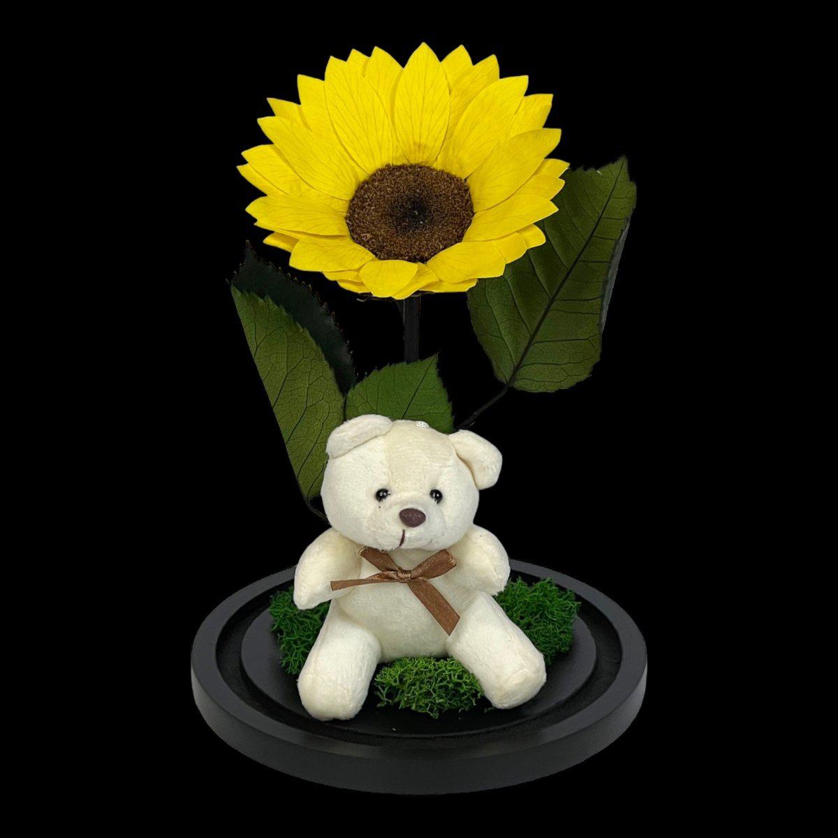 Cupolă Cu Floarea Soarelui Criogenată De 10 - 12 Cm Cu Ursuleț Mesaj Personalizat - Trandafir - Criogenat.ro
