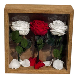 Tablou Cu 3 Trandafiri Criogenați Pe Pat De Petale Eleganță Și Rafinament 27x27cm - Trandafir - Criogenat.ro
