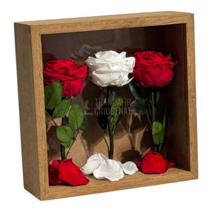 Tablou Cu 3 Trandafiri Criogenați Simbol Al Iubirii Și Purității Realizat Manual Cu Petale Naturale Dimensiune 27x27 cm - Trandafir - Criogenat.ro