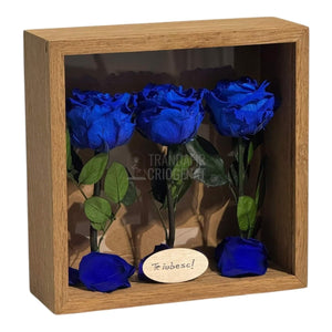 Tablou Personalizat 3 Trandafiri Criogenați Albaștri și Mesaj Special Exclusiv 27x27 cm - Trandafir - Criogenat.ro