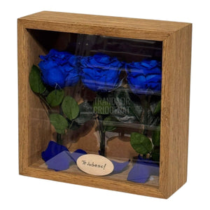 Tablou Personalizat 3 Trandafiri Criogenați Albaștri și Mesaj Special Exclusiv 27x27 cm - Trandafir - Criogenat.ro