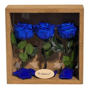 Tablou Personalizat 3 Trandafiri Criogenați Albaștri și Mesaj Special Exclusiv 27x27 cm - Trandafir - Criogenat.ro