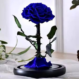 Trandafir Criogenat Albastru Bonita Cu Cupolă De Sticlă Și Mesaj Personalizat - Trandafir - Criogenat.ro