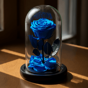 Trandafir Criogenat Albastru De Lux In Cupola De Sticla Cadou Premium Pentru Ea - Trandafir - Criogenat.ro