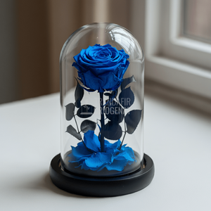 Trandafir Criogenat albastru in cupola de sticla, cu mesaj personalizat - Trandafir - Criogenat.ro