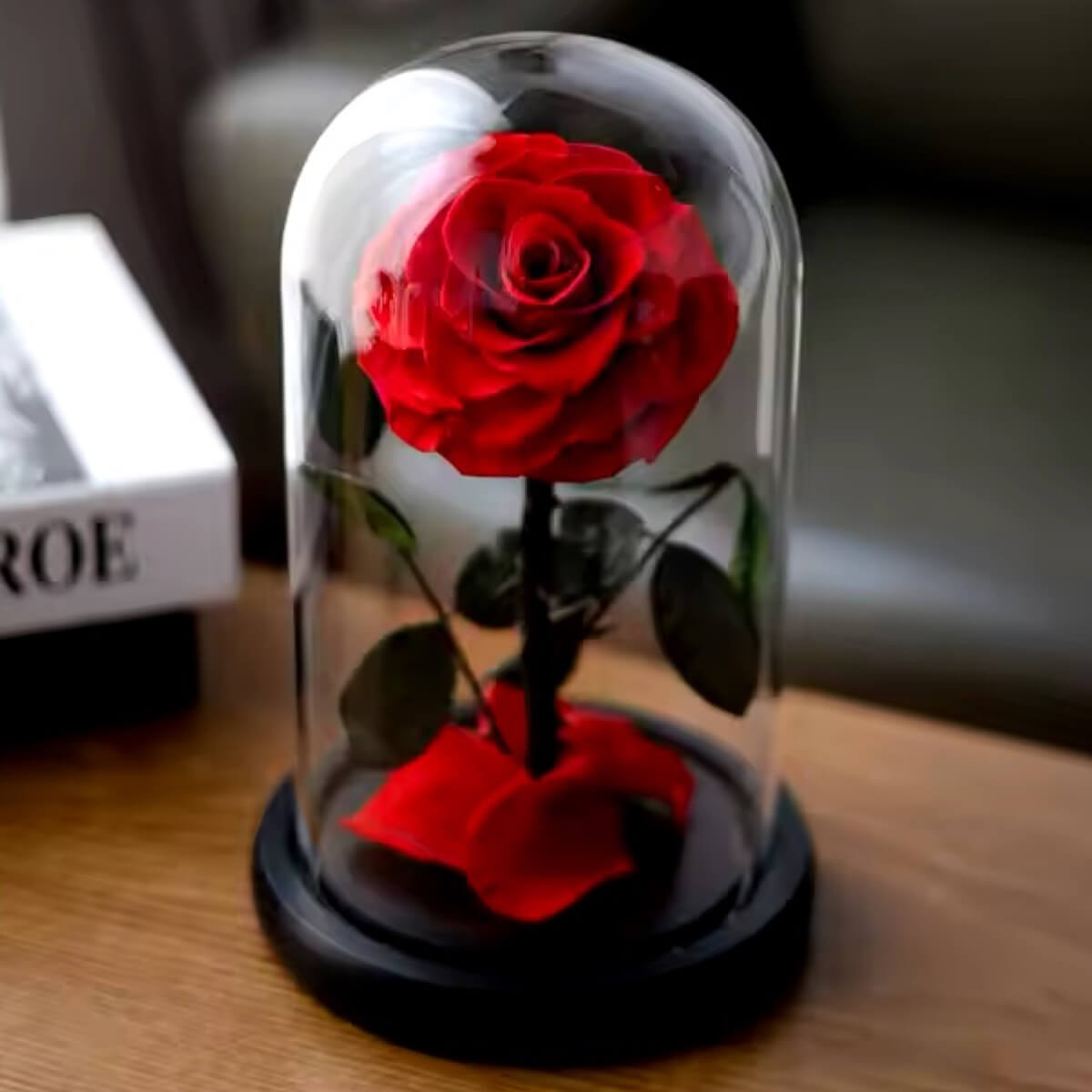 Trandafir Criogenat Bella Roșu În Cupolă De Sticlă Cu Mesaj Personalizat Cadou - Trandafir - Criogenat.ro