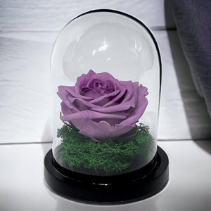 Trandafir Criogenat Lila de Lux în Cupolă de Sticlă 8cm Personalizat Cu Mesaj - Trandafir - Criogenat.ro