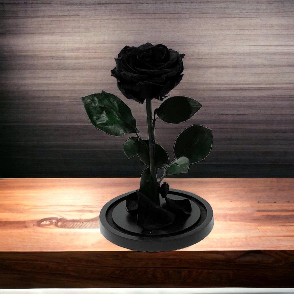 Trandafir Criogenat Negru Lux In Cupola De Sticla Cadou Cu Mesaj Personalizat - Trandafir - Criogenat.ro
