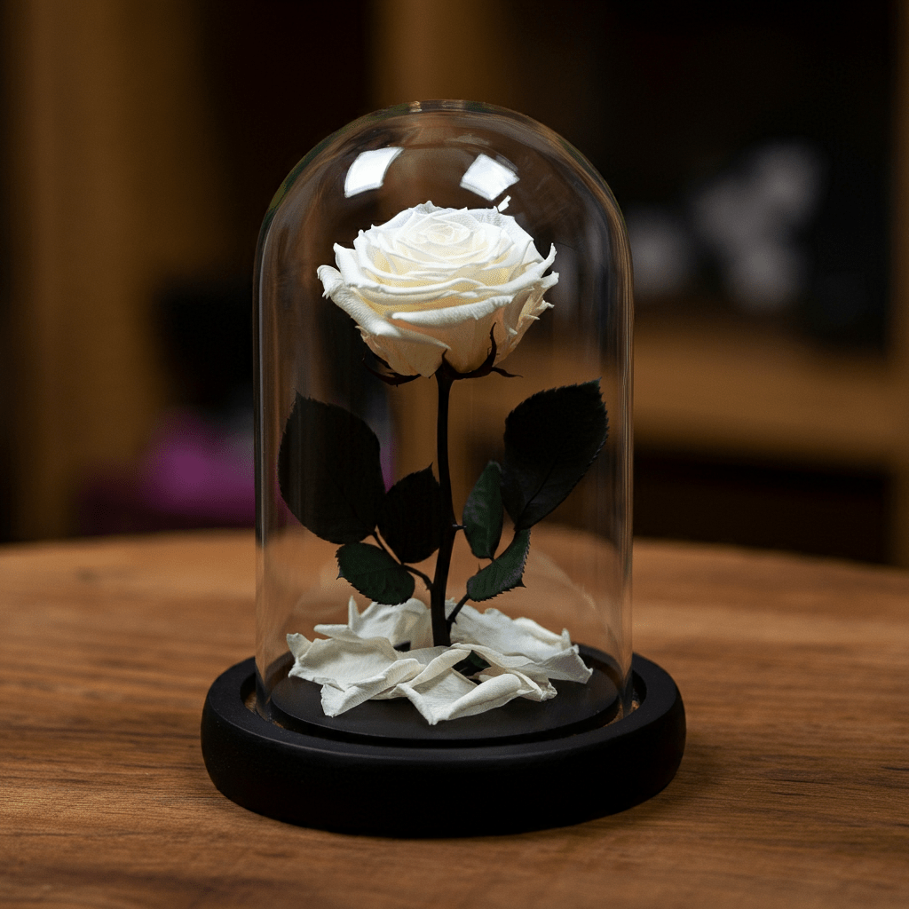 Trandafir Criogenat Nemuritor Premium Crem Sub Cupolă Elegantă De Sticlă - Trandafir - Criogenat.ro