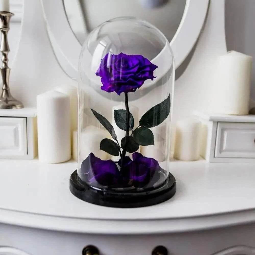 Trandafir Criogenat Nemuritor Purpuriu In Cupola De Sticla XL 6,5 Cm Diametru - Trandafir - Criogenat.ro