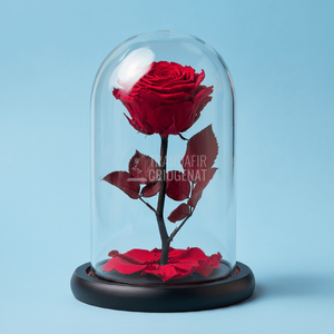 Trandafir Criogenat premium rosu in cupola de sticla, cu mesaj personalizat - Trandafir - Criogenat.ro