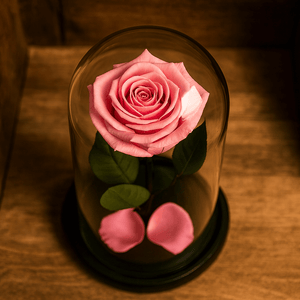 Trandafir Criogenat Premium Roz În Cupolă De Sticlă 12x25 cm Dia 7 - 8 cm - Trandafir - Criogenat.ro