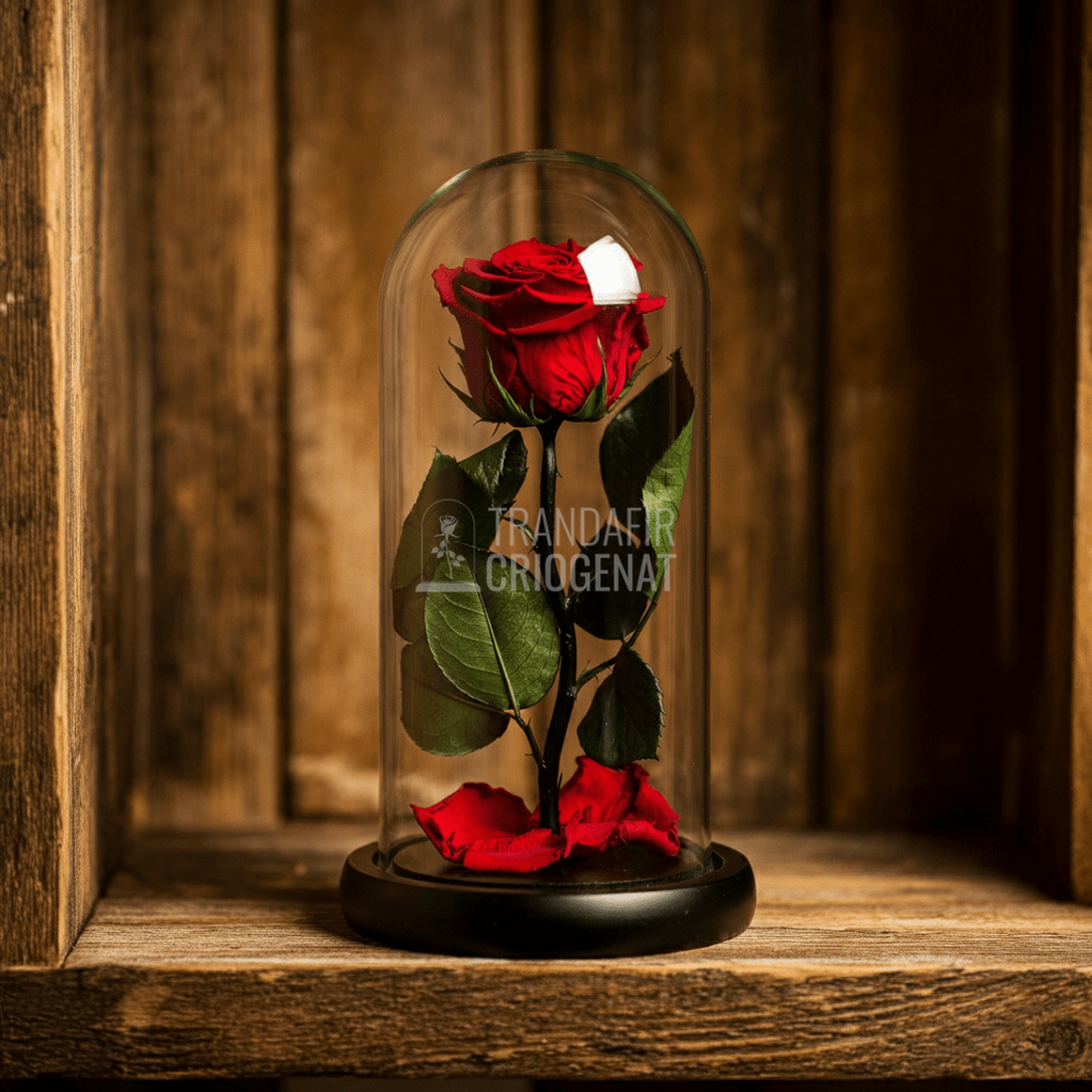 Trandafir Criogenat Roșu Cu Mesaj Personalizat În Cupolă Elegantă Cadou - Trandafir - Criogenat.ro