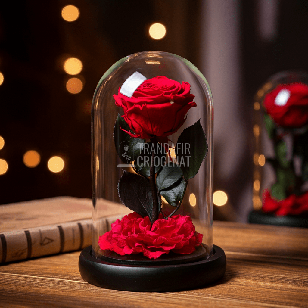 Trandafir Criogenat Roșu Elegant În Cupolă De Sticlă Premium Până La 25 Ani - Trandafir - Criogenat.ro
