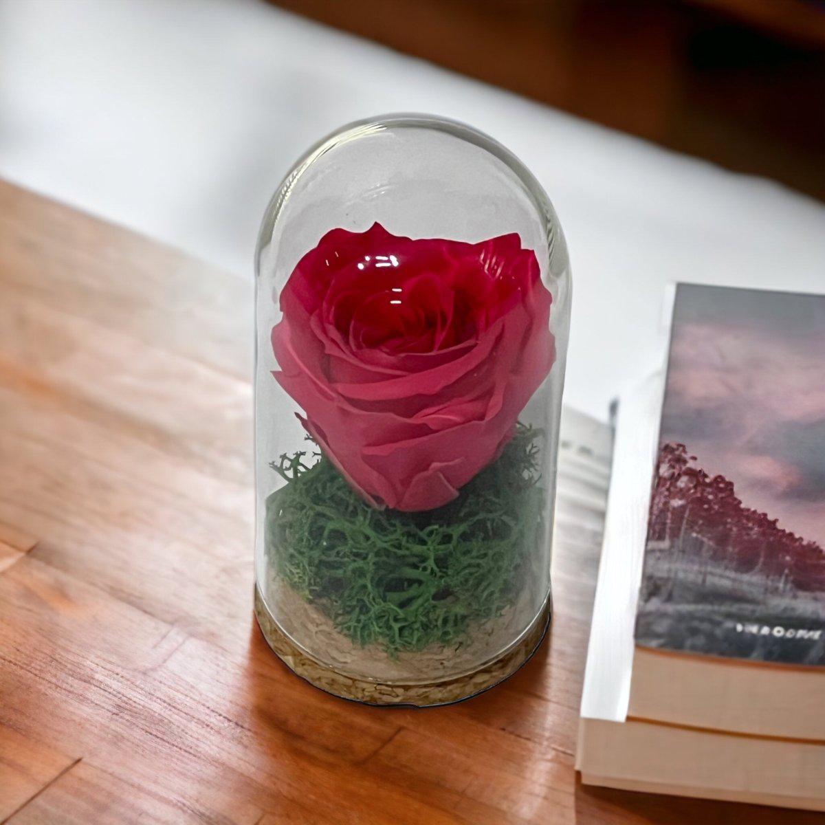 Trandafir Criogenat Roz În Cupolă De Sticlă 5x9,5cm Cadou Pentru Evenimente - Trandafir - Criogenat.ro