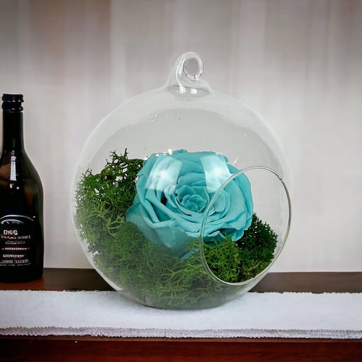 Trandafir Criogenat Turcoaz XL În Glob De Sticlă 12 Cm Cadou Cu Livrare 24h - Trandafir - Criogenat.ro