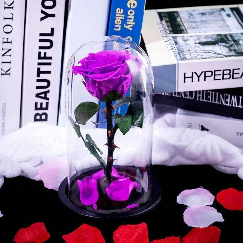 Trandafir Criogenat XL Purpuriu În Cupolă De Sticlă 10x20 Cm Cadou Elegant - Trandafir - Criogenat.ro