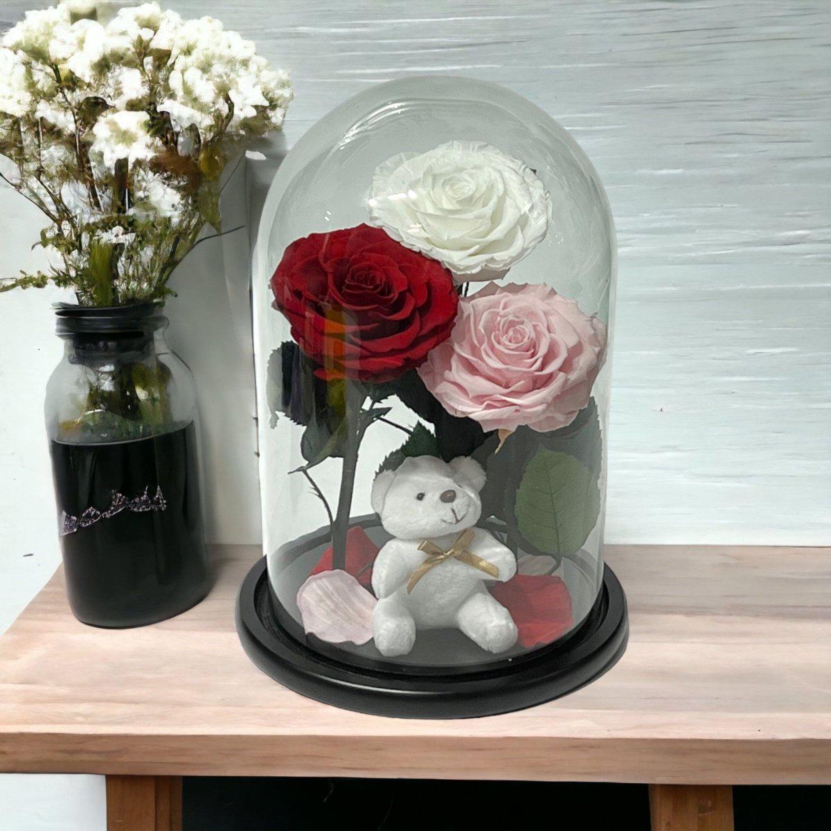 Trandafiri Criogenati XXL În Cupolă Elegantă De Sticlă Alb Roșu Roz Pal - Trandafir - Criogenat.ro