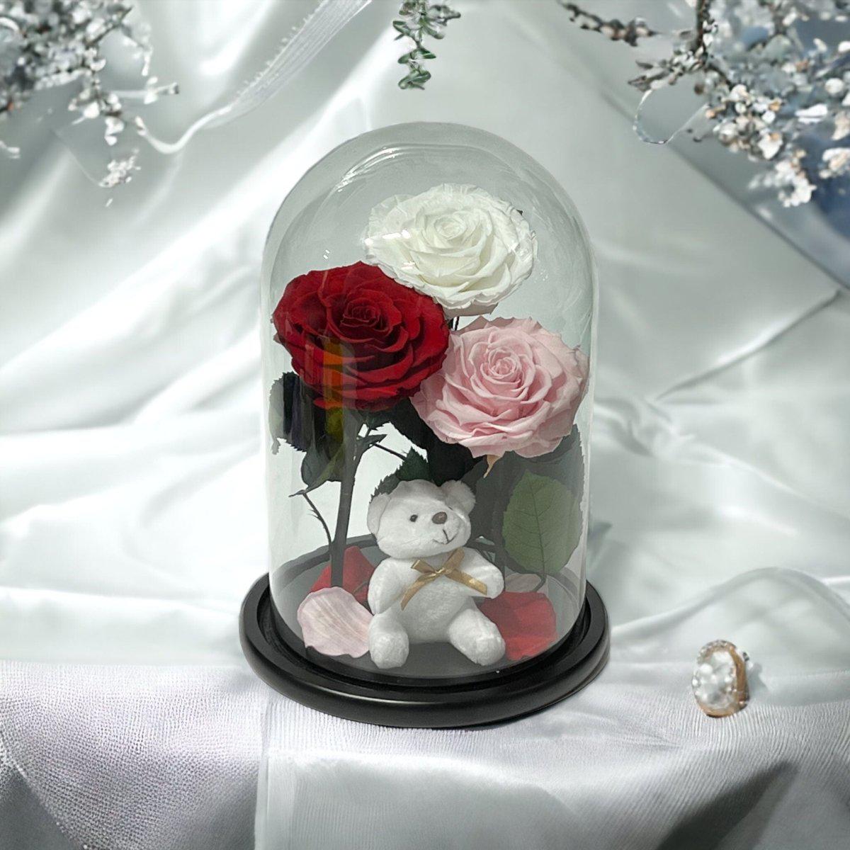 Trandafiri Criogenati XXL În Cupolă Elegantă De Sticlă Alb Roșu Roz Pal - Trandafir - Criogenat.ro