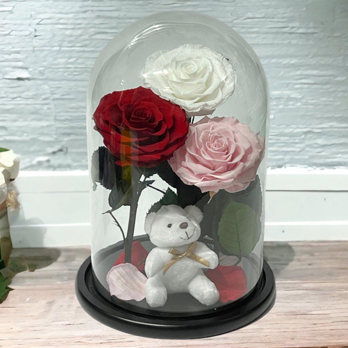 Trandafiri Criogenati XXL În Cupolă Elegantă De Sticlă Alb Roșu Roz Pal - Trandafir - Criogenat.ro