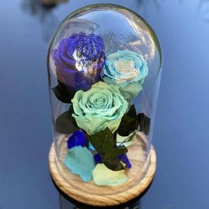 3 Trandafiri bleu, albastru, turcoaz Ø6,5cm, cupola 15x25cm - Trandafir-Criogenat.ro