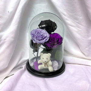 3 Trandafiri Criogenati mari, negru, lila, purpuriu, cupola ursulet - Trandafir-Criogenat.ro
