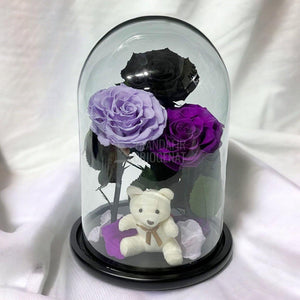 3 Trandafiri Criogenati mari, negru, lila, purpuriu, cupola ursulet - Trandafir-Criogenat.ro