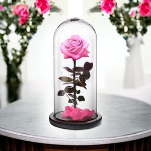 Trandafir Criogenat premium roz Ø8cm in cupola sticla 12x25cm - Trandafir-Criogenat.ro