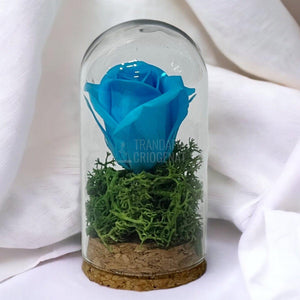 Trandafir Criogenat turquoise in cupola sticla 5x9,5cm (marturie) - Trandafir-Criogenat.ro