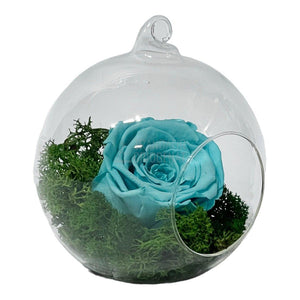 Trandafir Criogenat turquoise in glob de sticla Ø12cm - Trandafir-Criogenat.ro